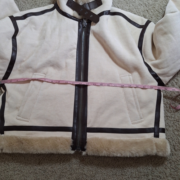 American Eagle Corduroy Aviator Jacket Sherpa Lined Cream Brown Trim Size L - Picture 7 of 9